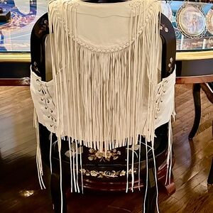 True Religion Cream Fringe Vest Suede Western